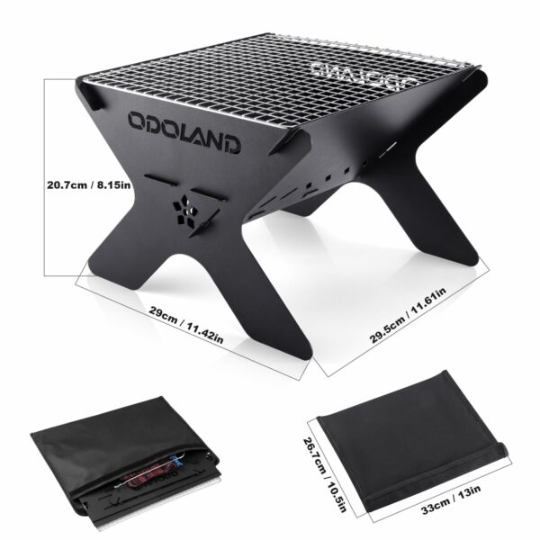 Odoland Camping Fire Pit, Portable Fire Pit for Camping, 2 in 1 Wood Burning Fire pit Grill with Detachable Cooking Grate for Outdoor BBQ, with Carry Bag