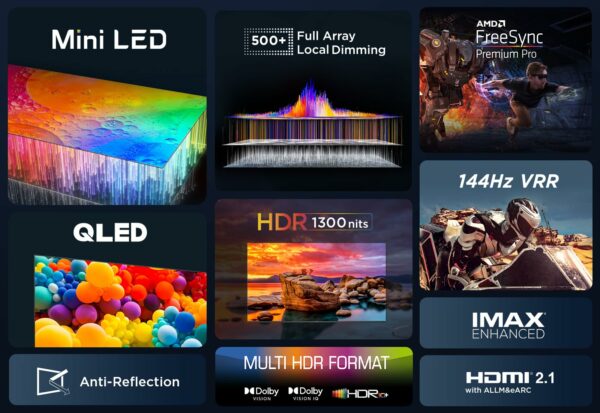 Tcl 65QM8B 65-inch QLED Mini LED TV, 4K HDR Premium 1300nits, Smart TV Powered by Google TV