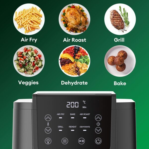 CHEFREE Air Fryer, 6-in-1 Smart Programmes, Health Air Fryer and Toaster, ViewCook Window, 5L Family Sized Yet Compact, Oil Free & Less Fat & Saving Energy - AFW01, Black