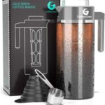 Coffee Gator Cold Brew Coffee Maker - 1.4L Iced Tea and Cold Brew Maker and Pitcher w/Glass Carafe, Filter, Funnel & Measuring Scoop - Grey