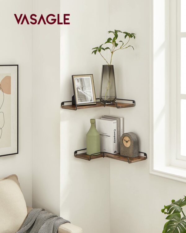 Vasagle Floating Shelves, Set of 2, L-Shaped Corner Shelves for Wall, Corner Wall Shelf, Industrial Style
