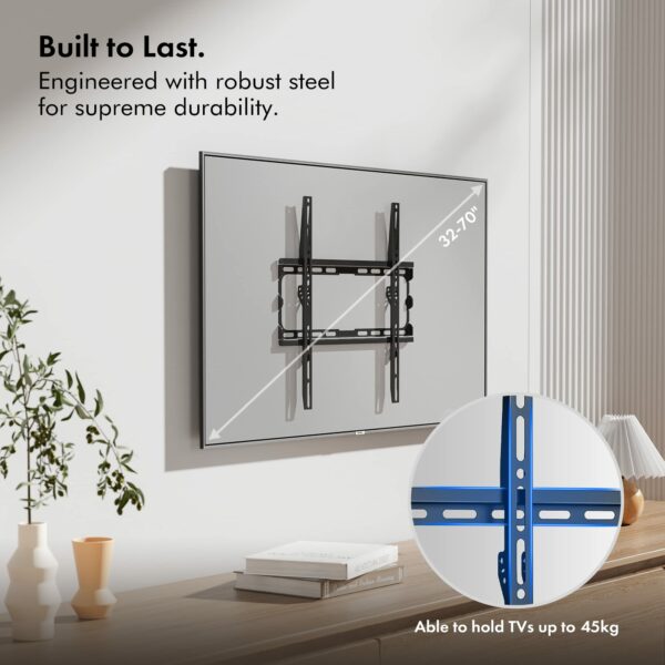 VonHaus TV Wall Bracket for 32-70" Screens, Ultra-Slim TV Bracket with Spirit Level, Flat to Wall Mount, 45kg Capacity, Max VESA: 400x400mm