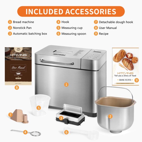 Bread Maker Machines 19 in 1, Stainless Steel Breadmaker with Nut Automatic Dispenser, 2.2LB Large Bread Machine, Nonstick Pan, LCD Touch Panel, Gluten Free, Dough Maker, Jam, Yogurt by KITCANIS