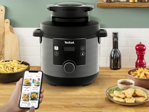 Tefal Turbo Cuisine & Fry, 7.6L Electric Pressure Cooker with Air Fryer lid, programmes inc Fry, Roast, Grill, Slow cooker, Rice cooker, 7.6L, 1200W, Plastic, Black, CY778840