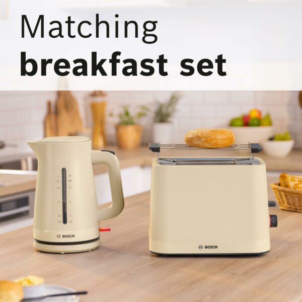 Bosch MyMoment Infuse TWK3M127GB Electric Kettle with 1.7 L Capacity and Fast Boil, Dual Sided Water Gauge, Limescale Filter, Cord Storage in Cream