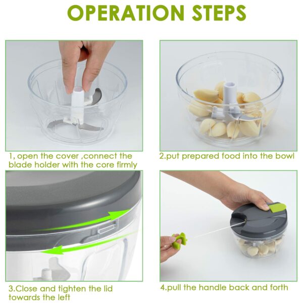 Sifenma Multi-Function Manual Food Chopper & Processors with Handle and Cover,Vegetable Chopper Shredder,Garlic Chopper,Suitable for Onions Garlic Peppers Carrots Fruits,Wonderful for Kitchen(Green)