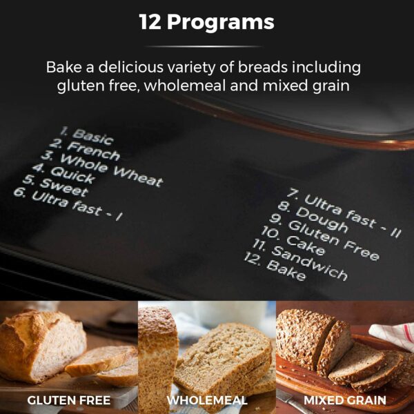 Tower T11003 2 lb Digital Bread Maker with 12 Automatic Programs, 13 Hours Delay Timer, 60 Minutes Keep Warm Function, Adjustable Crust Control, Non-Stick Bread Pan, 550 W, Black