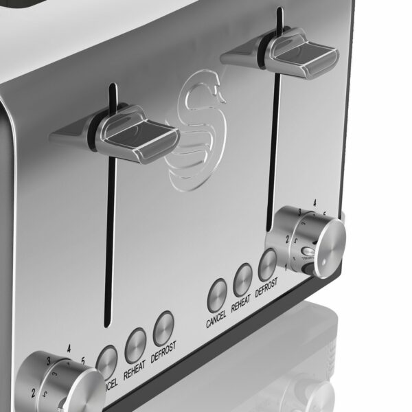 Swan ST19020BN Retro 4-Slice Toaster with Defost/Reheat/Cancle Functions, Cord Storage, 1600W, Retro Black