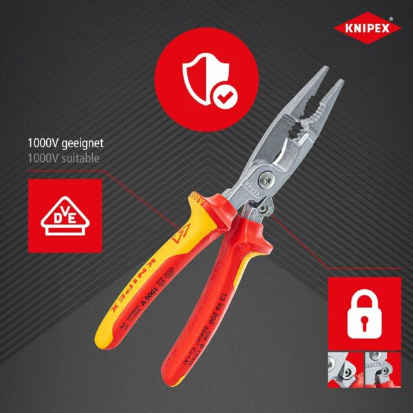 Knipex Pliers for Electrical Installation, VDE, Opening Spring, for Cutting Cable, Wire Stripping, Crimping, Gripping, Bending, 13 96 200