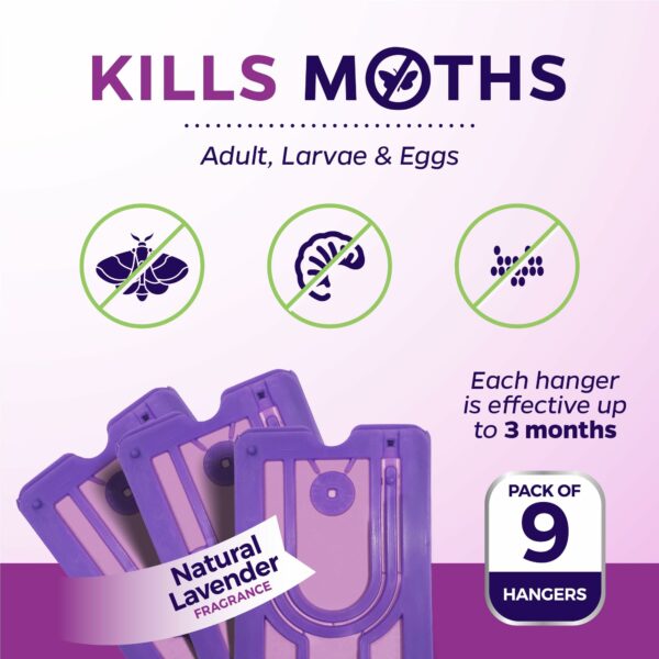 9-Pack Moth Repellent Hangers for Wardrobes: Lavender-Scented Clothes Moth Killer | Anti-Moth Protection for Wardrobes and Drawers | Up to 3 Months Protection per Hanger | Eco-Friendly Moth Deterrent