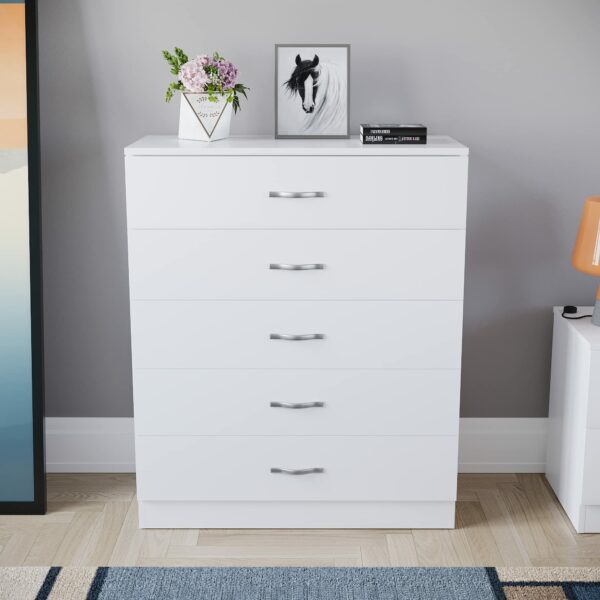 Vida Designs Riano 5 Drawer Chest of Drawers, Metal Handles and Runners, Anti-Bowing Drawer Support, Bedroom, Nursery Furniture, White