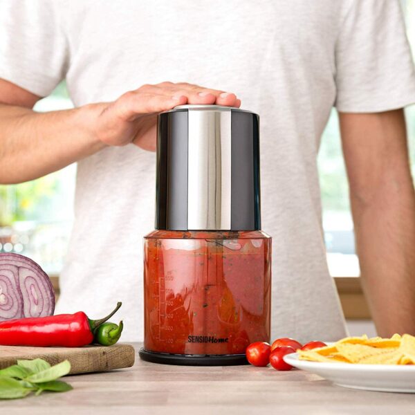 Sensio Home Mini Food Chopper Processor – Electric Dicer, Onion and Other Vegetables - 600ml Blender Bowl and Quad Durable Stainless-Steel Blades – 300W