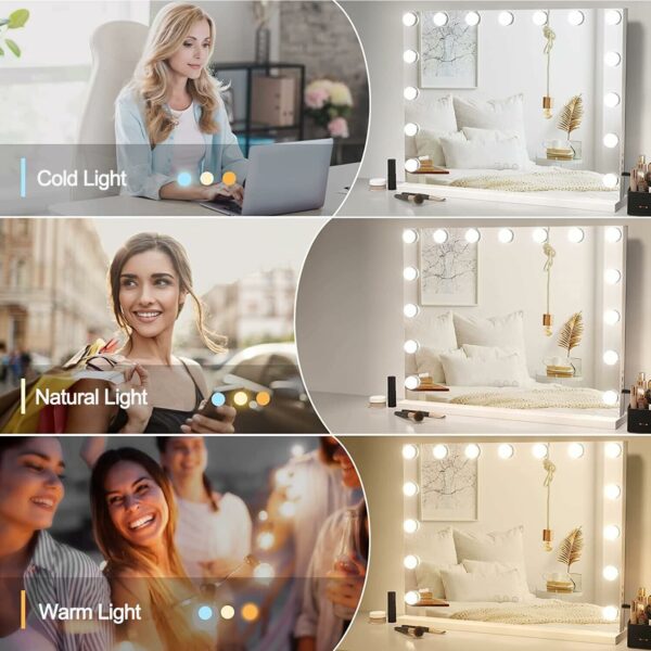 YOURLITE Hollywood Vanity Mirror with Lights, 58×45cm Lighted Makeup Mirror with 15 Dimmable Led Bulbs, 3 Lighting Modes, Touch Screen Control, Tabletop and Wall Mounted for Bedroom