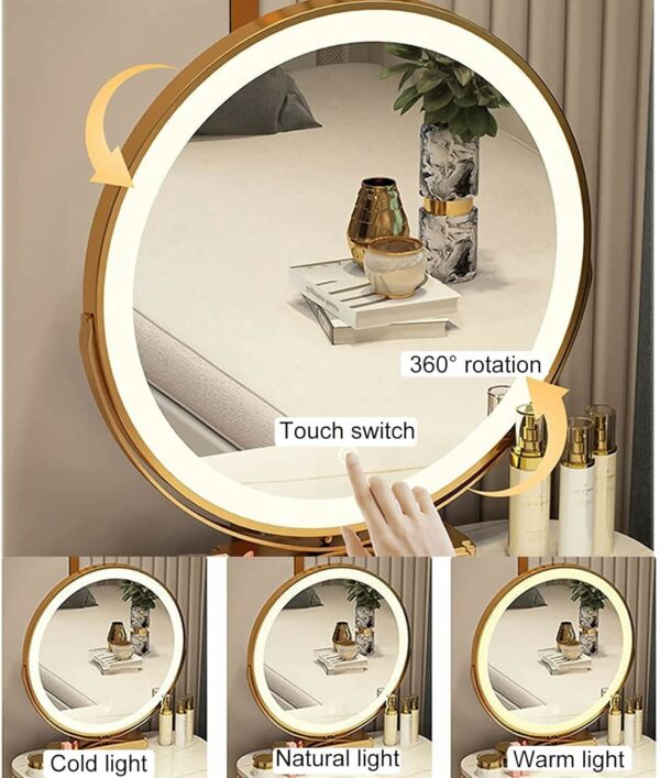 Dressing Table Set with LED Lights Mirror and 4 Drawers, Wooden Makeup Vanity Desk Stool, Modern Makeup Vanity Dressing Table with Cushioned Stool, for Women Girls,Black+gray,L:60cm/23.6 inc