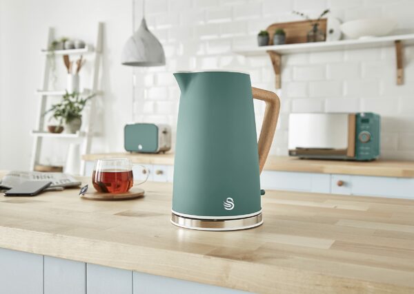 Swan Nordic Jug Kettle, 1.7 Litre, Pine Green, Rapid Boil, 3kw, SK14610GREN & Nordic 2 Slice Toaster, Green, 900W, Soft Touch and Matte Finish, 6 Browning Levels, ST14610GREN