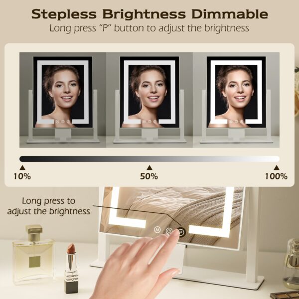 LuxeVue Vanity Mirror with Lights, Light Up Vanity Mirror for Dressing table, 3 Lighting Modes, Makeup Mirror with Dimming Touch Sensor, Detachable 15X Magnifying, 360°Rotation (White)