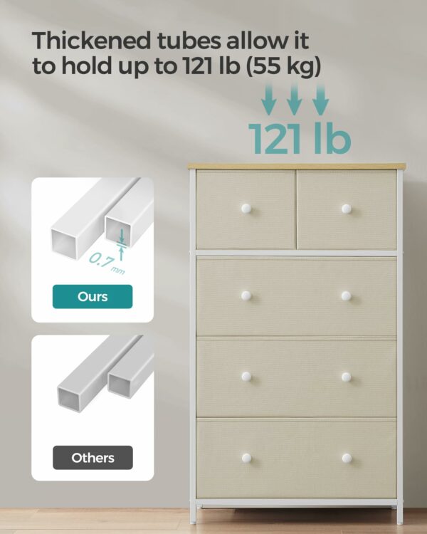 SONGMICS Chest of Drawers, Fabric 5-Drawer Storage Organiser Unit, Dresser, for Living Room, Hallway, Nursery, Camel Yellow and Cream White LTS514W01
