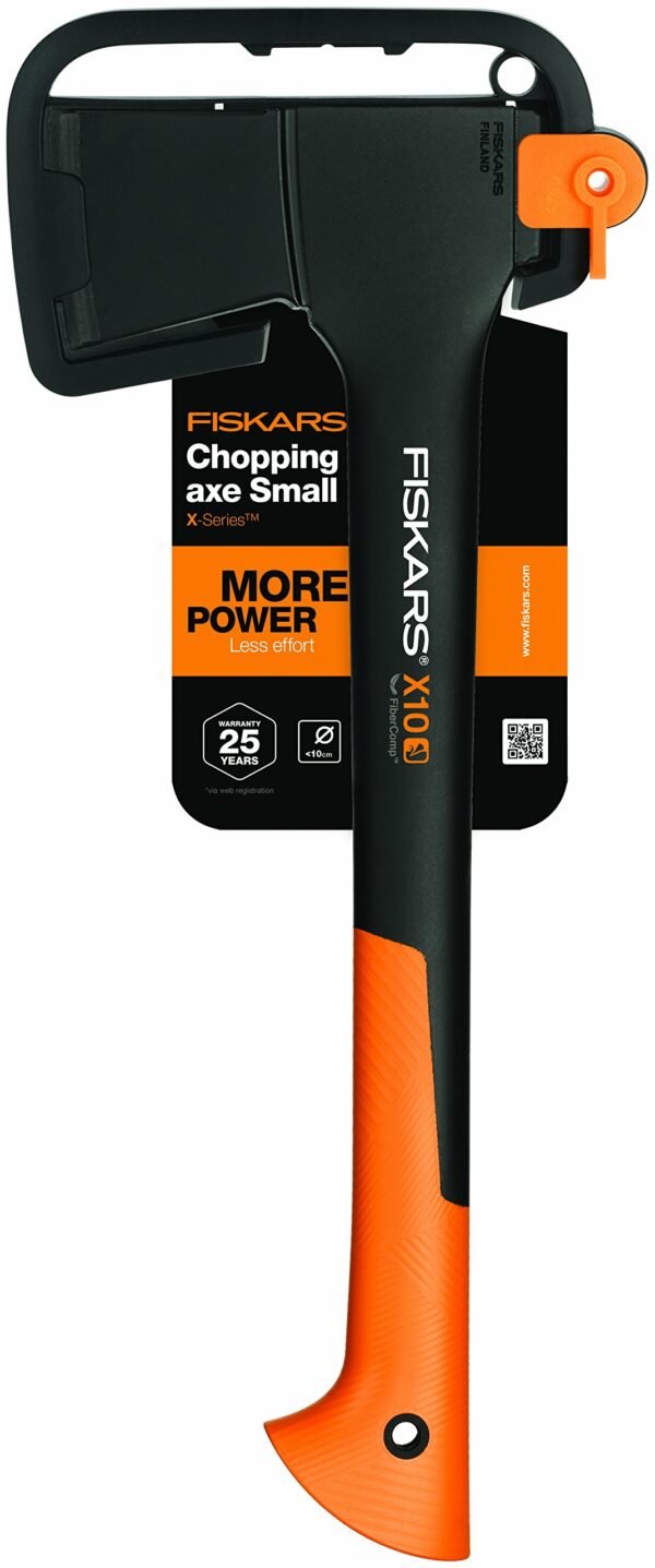 Fiskars Chopping Axe S X10, Storage and Carrying Case Included, Length: 44 cm, Non-Stick Coating, Steel Blade/Fibreglass Handle, Black/Orange, 1015619