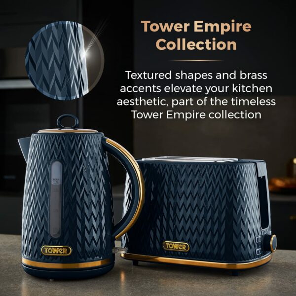 Tower T10052MNB Empire 1.7 Litre Kettle with Rapid Boil, Removable Filter, 3000W, Midnight Blue with Brass Accents