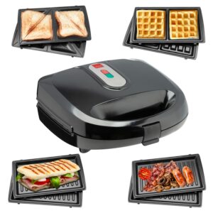 Sensio Home Multi Functional 3 in 1 Stylish Waffle, Deep Fill Sandwich, Panini or Grill Maker Machine Interchangeable Non Stick Easy Clean Plates, Secure Lock Plus Ready & Power Lights, Powerful Iron