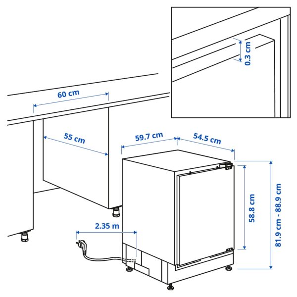 IKEA HUTTRA Under Counter Fridge w frzr com, 108/18 l, IKEA 500 Integrated