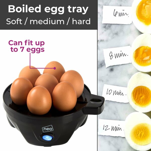Neo 3 in 1 Durable Kitchen Electric Egg Cooker, Boiler, Poacher Poached Boiled & Omelette Maker Machine Steamer with Timer (Black and Silver)