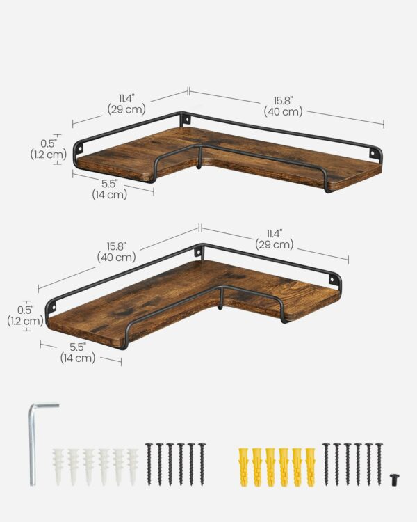 Vasagle Floating Shelves, Set of 2, L-Shaped Corner Shelves for Wall, Corner Wall Shelf, Industrial Style