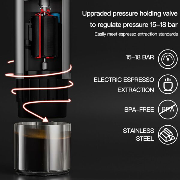 CONQUECO Portable Espresso Machine Travel: 12v Car Coffee Maker with Battery for Camping - Small Electric - 2.5 Mins Heating - 8 Cups Espresso for One Charge