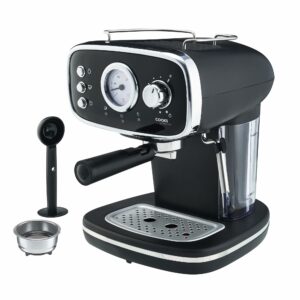 Cooks Professional 15 Bar Retro Coffee Espresso Machine | Coffee Machine with Steam Wand | Built in Temperature Gauge | Black