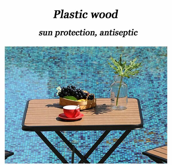Patio Furniture Set Wooden & Metal 2 Seater Square Garden Table And Chairs Folding Weatherproof Bistro Set