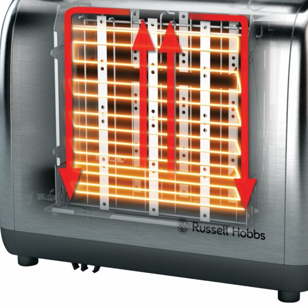 Russell Hobbs 2 Slice Toaster with Perfect Toast Technology for improved evenness (Wide slots, Lift & look feature, 6 Browning levels, Frozen & Cancel function, 850W, Brushed & Stainless Steel) 24080