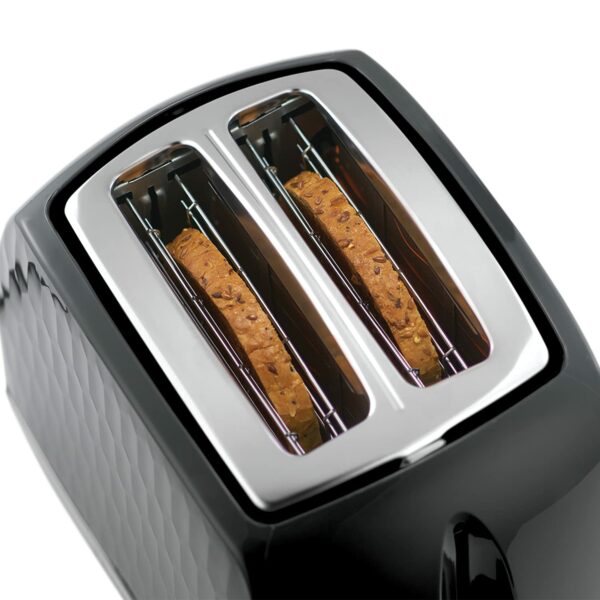 Russell Hobbs Honeycomb 2 Slice Toaster (Extra wide slots, High lift feature, 6 Browning levels, Frozen/Cancel/Reheat function, Removable crumb tray, 850W, Black, Textured high gloss) 26061