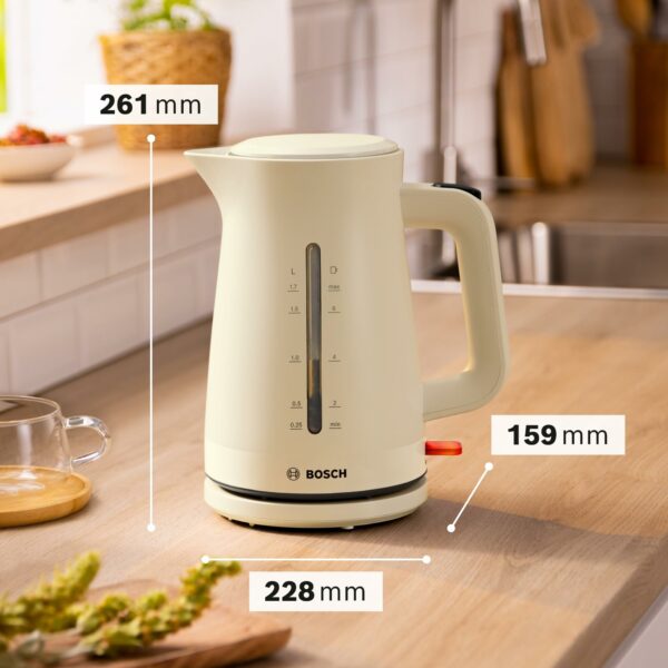 Bosch MyMoment Infuse TWK3M127GB Electric Kettle with 1.7 L Capacity and Fast Boil, Dual Sided Water Gauge, Limescale Filter, Cord Storage in Cream
