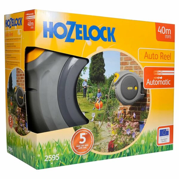 HOZELOCK - Auto Reel Wall-mounted 40m: Easy to Install, Child-lock, Auto-rewind, Ready-to-use with Nozzle, Fittings, Hozelock Hose and Accessories Included 5 Year Guarantee* [2595R8000]