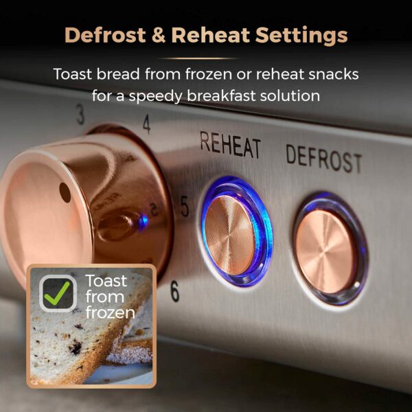 Tower T20051MNB Cavaletto 4-Slice Toaster with Defrost/Reheat, Stainless Steel, 1800 W, Midnight Blue and Rose Gold