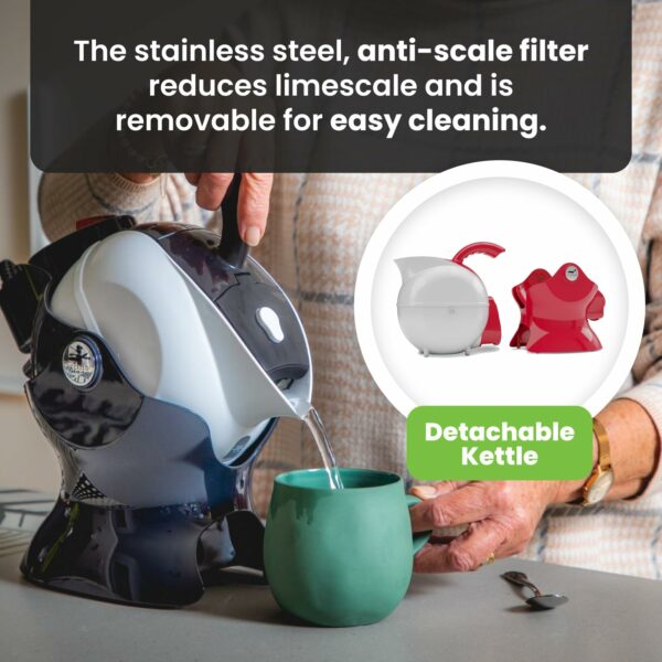 Uccello Electric Safety Kettle | Black Tipper Base Included | Effortless Pour Every Time | Daily Living Drinking Aid For Disabled and Seniors | 1.5 Liters | Black and White