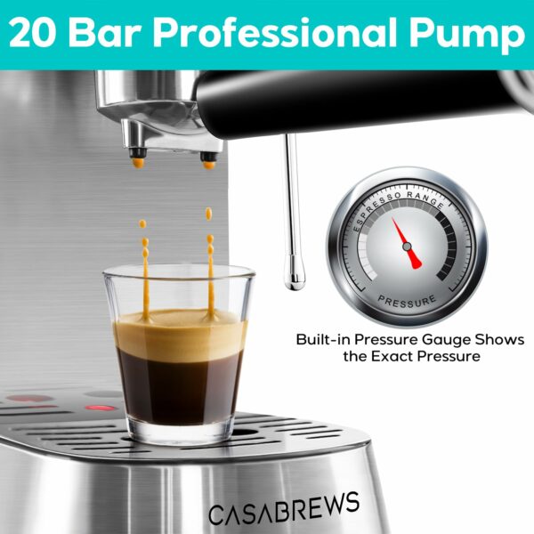 Casabrews Espresso Machine CM5418 1L Removable Water Tank for Cappuccino, Latte, Silver