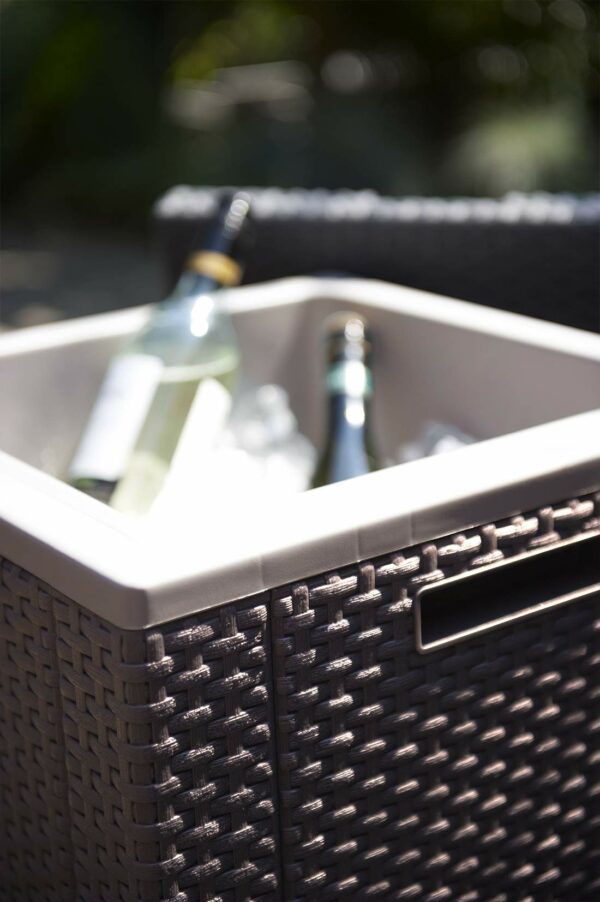 Keter Beer and Wine Cooler Table Perfect for Your Patio, Picnic, and Beach Accessories, Brown