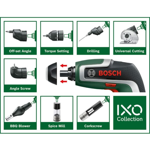 Bosch Compact Cordless Screwdriver IXO (7th Generation; 3.6V; 2.0Ah; 5.5Nm; with Micro-USB Cable; Compatible with IXO-Collection Attachments; Screws up to 190 Screws)
