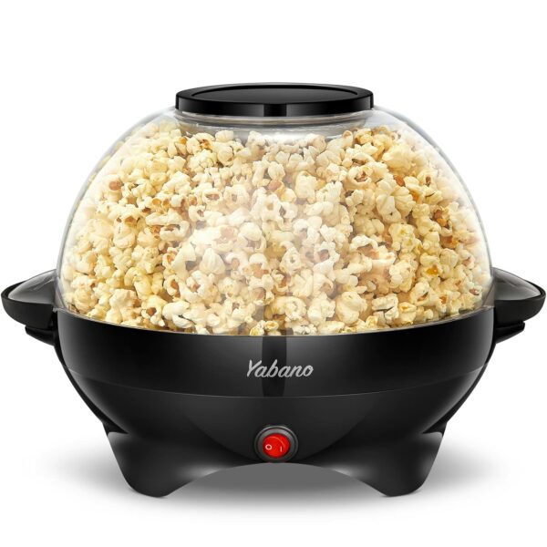 Yabano Popcorn Maker Machine, 5L Popcorn Popper, Nonstick Plate, Electric Stirring with Quick-Heat Technology, Cool Touch Handles, Healthy Less Fat, 800W, BLACK
