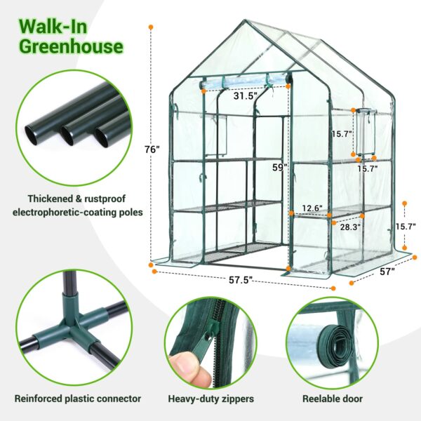 Ohuhu Plastic Greenhouse with Improved Transparent PVC Cover, Portable Walk in Plant Green House, 3 Tiers 12 Shelves Stands Small Greenhouses Backyard Green Houses for Outside Heavy Duty