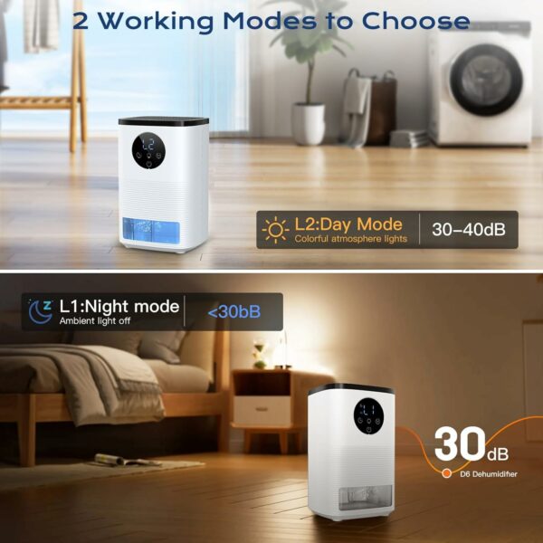 Dehumidifier for Home, 1.6L（54.11 oz) Dehumidifiers for Drying Clothes 2 Mode Auto Shut Off & 24H Timer Touch Control 7-Color Lights Quiet Dehumidifier for Bedroom Bathroom Basements Closet RV