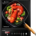 AMZCHEF Single Induction Hob, Portable Induction Hob, 10 Temperature Settings and Power levels from 300W to 2000W, Black Frosted Glass Panel,Sensitive Press Control, 3-hour Timer