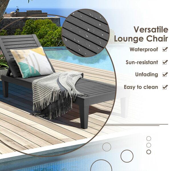 COSTWAY Sun Lounger, 4/5 Positions Adjustable Outdoor Chaise Lounge Chair with Wood Texture Surface, All-Weather Sunbed Recliner Chair for Garden, Patio, Beach and Poolside (without Armrests, Black)