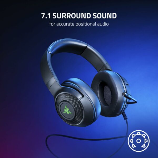 Razer Kraken V3 X USB - Wired USB Gaming Headset (ultra-lightweight at 285g, TriForce 40 mm drivers, HyperClear Cardioid Microphone, 7.1 surround sound, Chroma RGB) Black