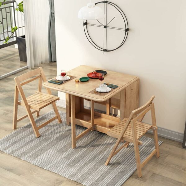 Folding Dining Table with Drawer - Mobile Butterfly Drop Leaf Table for Space Saving, Includes 4 Chair Storage - 1.4m Foldable Dining Table