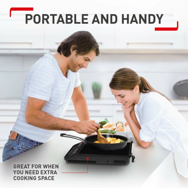 Tefal Everyday Portable Electric Induction Hob, 2 hours timer, 6 functions, 9 power level, 2100W, Kitchen, Student, Cooking, Caravan, Party, Black, IH201840