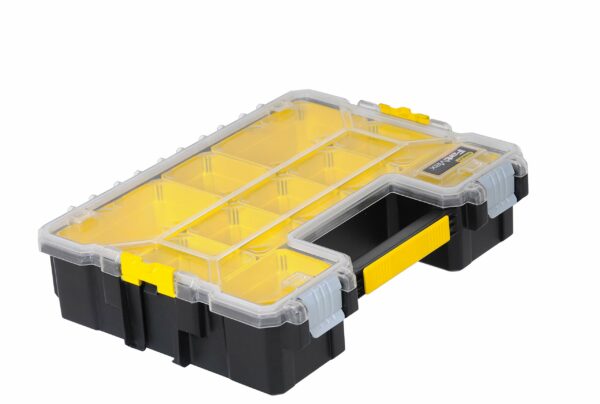 STANLEY FATMAX Waterproof 10-Compartment Deep Professional Tool Organiser, Removable & Stackable Deep Storage Cups with Transparent Lid, for Small Parts and Tools Storage, 1-97-521