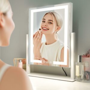 LuxeVue Vanity Mirror with Lights, Light Up Vanity Mirror for Dressing table, 3 Lighting Modes, Makeup Mirror with Dimming Touch Sensor, Detachable 15X Magnifying, 360°Rotation (White)