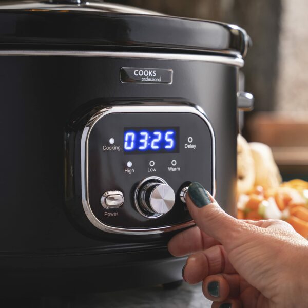 Cooks Professional Digital Slow Cooker | Slow Cookers with Glass Lid & 2 Heat Settings | Including Delay & Keep Warm Function | One Pot Cooker with Timer Delay for Large Family | 3.5 Litres
